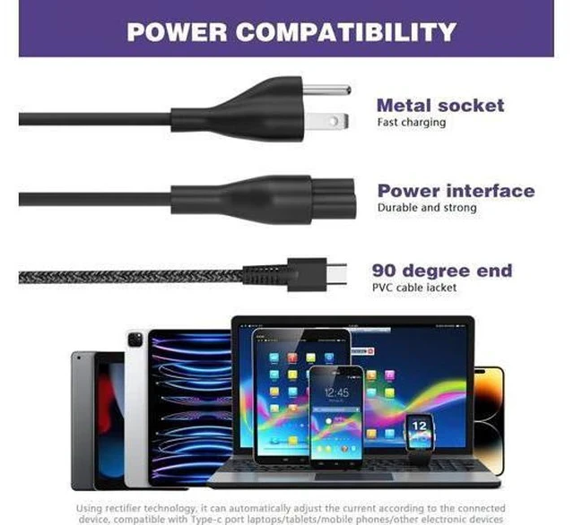 Alt view image 6 of 7 - New Slim 65W Laptop Charger for HP Laptop Charger USB C Computer Replacement Envy x360/Elitebook x360/Spectre x360/Elite x2/Pavilion/Zbook/ProBook Fast Type C Chromebook Power Cord Adapter