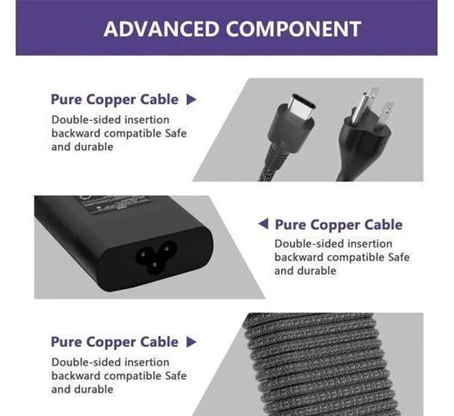 Alt view image 5 of 7 - New Slim 65W Laptop Charger for HP Laptop Charger USB C Computer Replacement Envy x360/Elitebook x360/Spectre x360/Elite x2/Pavilion/Zbook/ProBook Fast Type C Chromebook Power Cord Adapter