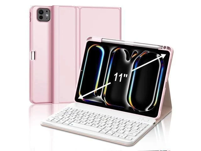 Alt view image 6 of 7 - JADEMALL for iPad Pro 11 inch Case with Keyboard (M4) 2024 - Wireless Detachable Keyboard Case with Pencil Holder - Auto Sleep/Wake, Long Battery Life, Folio Keyboard Cover for iPad Pro 11 inch, Pink