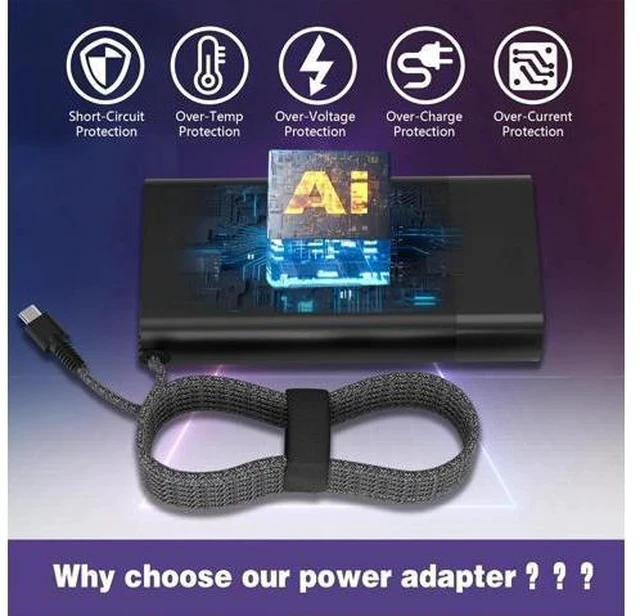 Alt view image 7 of 7 - New Slim 65W Laptop Charger for HP Laptop Charger USB C Computer Replacement Envy x360/Elitebook x360/Spectre x360/Elite x2/Pavilion/Zbook/ProBook Fast Type C Chromebook Power Cord Adapter