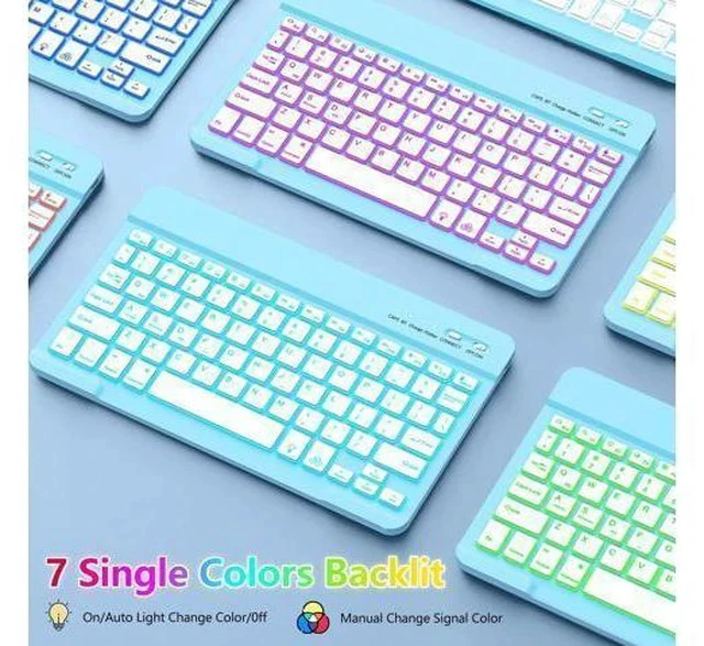 Alt view image 3 of 7 - aMZCaSE for iPad 10th Generation Case with Keyboard 10.9 Inch(2022),7 Colors Backlight Keyboard Case,Detachable Wireless Keyboard Cove with Pencil Holder for New iPad 10th Gen,Light Blue