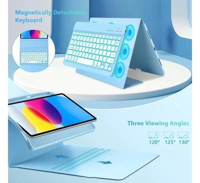 Alt view image 5 of 7 - aMZCaSE for iPad 10th Generation Case with Keyboard 10.9 Inch(2022),7 Colors Backlight Keyboard Case,Detachable Wireless Keyboard Cove with Pencil Holder for New iPad 10th Gen,Light Blue