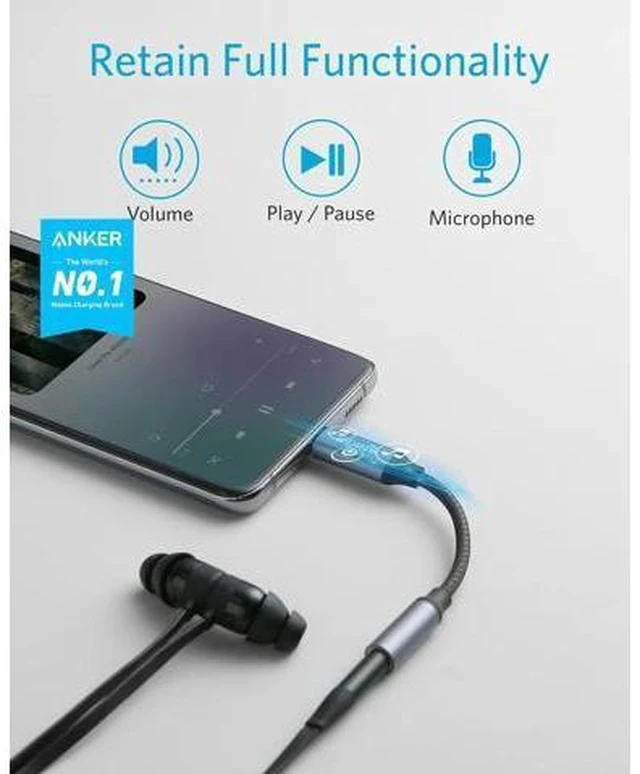Alt view image 2 of 7 - USB C to 3.5mm Audio Adapter Male to Female Nylon Cable for S20/S20+/S20 Ultra Pixel 4/+ 4XL and More Type C Devices