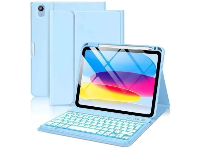 Alt view image 6 of 7 - aMZCaSE for iPad 10th Generation Case with Keyboard 10.9 Inch(2022),7 Colors Backlight Keyboard Case,Detachable Wireless Keyboard Cove with Pencil Holder for New iPad 10th Gen,Light Blue