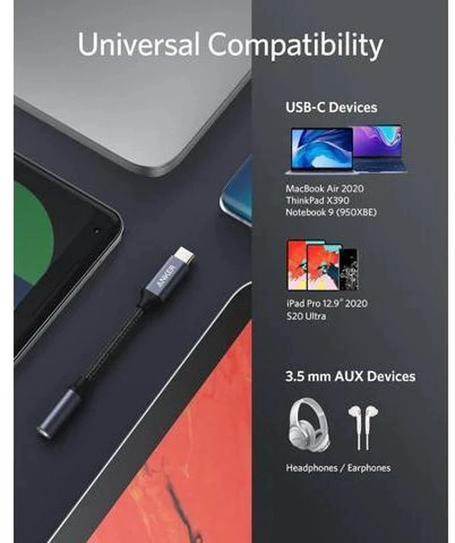 Alt view image 4 of 7 - USB C to 3.5mm Audio Adapter Male to Female Nylon Cable for S20/S20+/S20 Ultra Pixel 4/+ 4XL and More Type C Devices