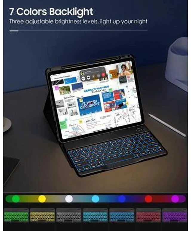 Alt view image 4 of 7 - MoKo for iPad Air 13 Inch Case with Keyboard (M3 2025/M2 2024), iPad Pro 12.9 inch (5th/6th Gen) Keyboard Case with 7 Colors Backlit, Pencil Holder, Multi-Angle Detachable Bluetooth Keyboard Off-Black