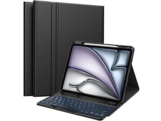 Alt view image 6 of 7 - MoKo for iPad Air 13 Inch Case with Keyboard (M3 2025/M2 2024), iPad Pro 12.9 inch (5th/6th Gen) Keyboard Case with 7 Colors Backlit, Pencil Holder, Multi-Angle Detachable Bluetooth Keyboard Off-Black