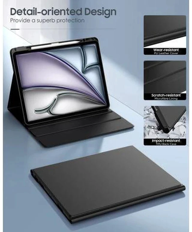 Alt view image 3 of 7 - MoKo for iPad Air 13 Inch Case with Keyboard (M3 2025/M2 2024), iPad Pro 12.9 inch (5th/6th Gen) Keyboard Case with 7 Colors Backlit, Pencil Holder, Multi-Angle Detachable Bluetooth Keyboard Off-Black