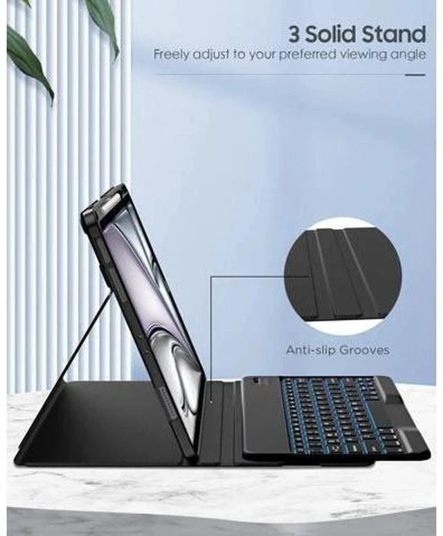 Alt view image 5 of 7 - MoKo for iPad Air 13 Inch Case with Keyboard (M3 2025/M2 2024), iPad Pro 12.9 inch (5th/6th Gen) Keyboard Case with 7 Colors Backlit, Pencil Holder, Multi-Angle Detachable Bluetooth Keyboard Off-Black