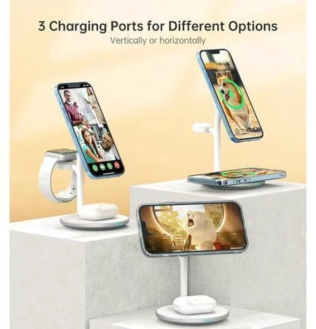 Alt view image 3 of 7 - 3 in 1 Wireless Charging Station for Multiple Devices, 15W Fast Wireless Mag-Safe Charger Stand for iPhone 14 13 12 Pro Max/Plus/Pro/Mini, Mag Charger for iWatch Ultra/8/7/SE/6/5/4/3/2, AirPods