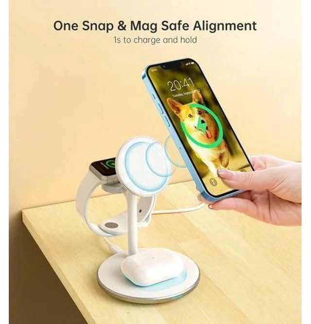 Alt view image 2 of 7 - 3 in 1 Wireless Charging Station for Multiple Devices, 15W Fast Wireless Mag-Safe Charger Stand for iPhone 14 13 12 Pro Max/Plus/Pro/Mini, Mag Charger for iWatch Ultra/8/7/SE/6/5/4/3/2, AirPods