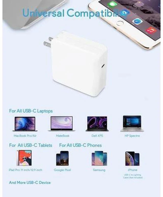 Alt view image 2 of 7 - Mac Book Pro Charger 70W USB C Charger Power Adapter for MacBook Pro/Air 13/14 Inch for MacBook 12 Inch Included USB-C to USBC Charge Cable (6.6ft/2m)