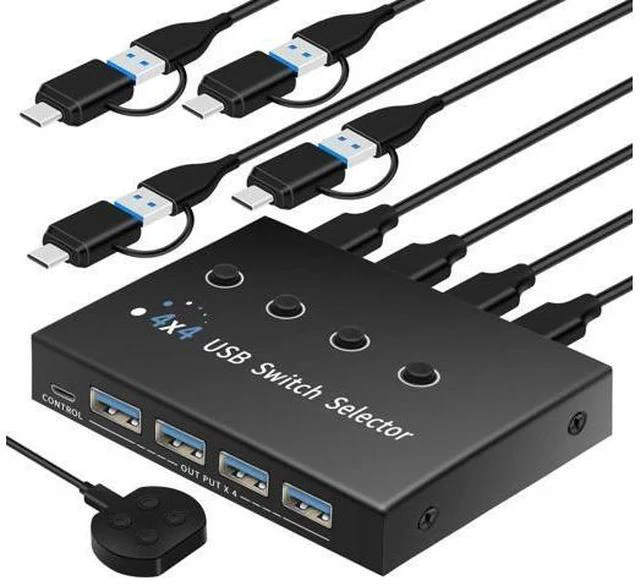 Main image of usb switch 3 computers 4 computers,usb switcher 2 computers share keyboard mouse switch, USB 3.0 switch USB-A&C cable usb c switch selector,usb km switch,With USB-A&C cable and desktop controller