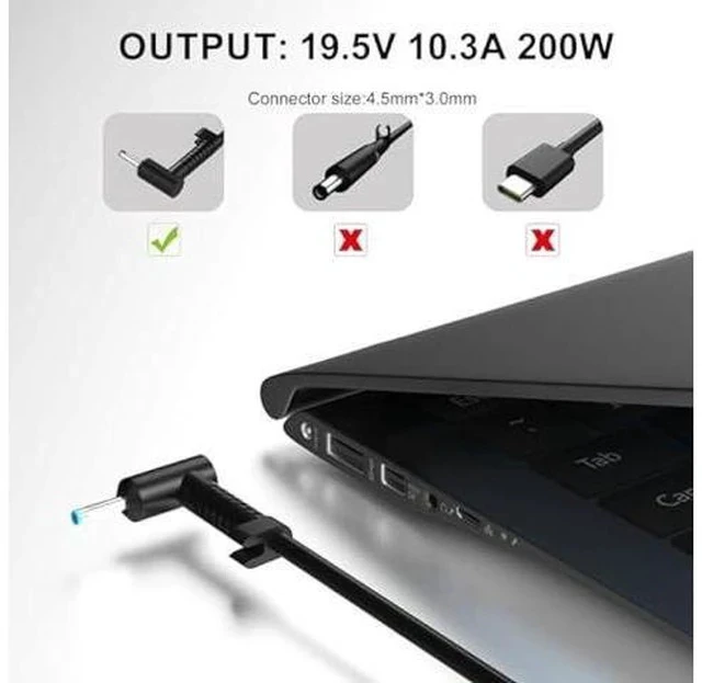 Alt view image 2 of 7 - 200W Laptop Charger Compatible for HP Victus Gaming 15 16, HP Omen Gaming 15 17, Pavilion 15 17 TPN-DA10 L00818-850 Power Supply Cord AC Adapter