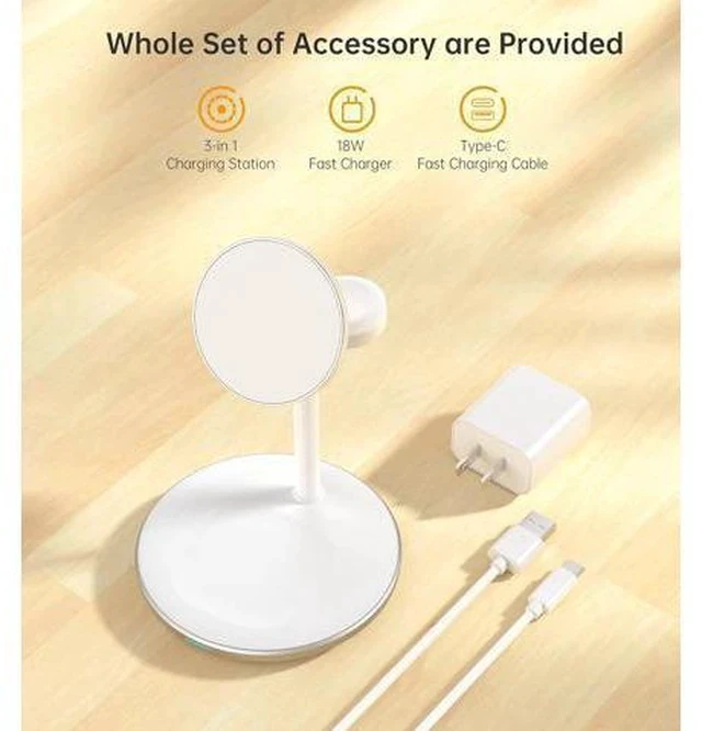 Alt view image 7 of 7 - 3 in 1 Wireless Charging Station for Multiple Devices, 15W Fast Wireless Mag-Safe Charger Stand for iPhone 14 13 12 Pro Max/Plus/Pro/Mini, Mag Charger for iWatch Ultra/8/7/SE/6/5/4/3/2, AirPods