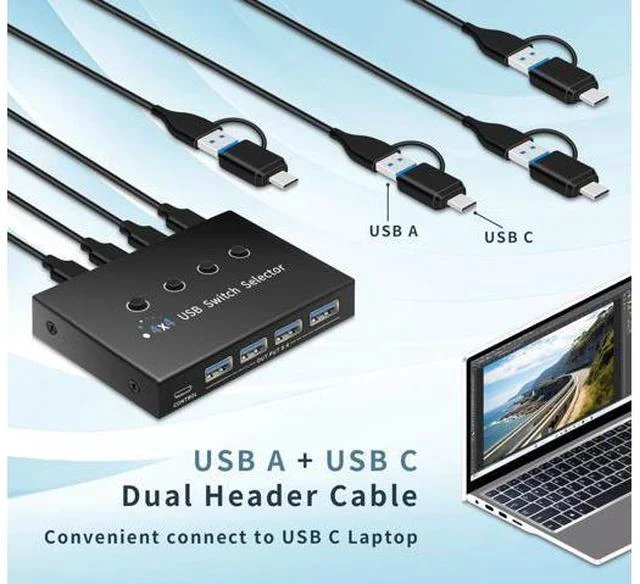 Alt view image 2 of 7 - usb switch 3 computers 4 computers,usb switcher 2 computers share keyboard mouse switch, USB 3.0 switch USB-A&C cable usb c switch selector,usb km switch,With USB-A&C cable and desktop controller