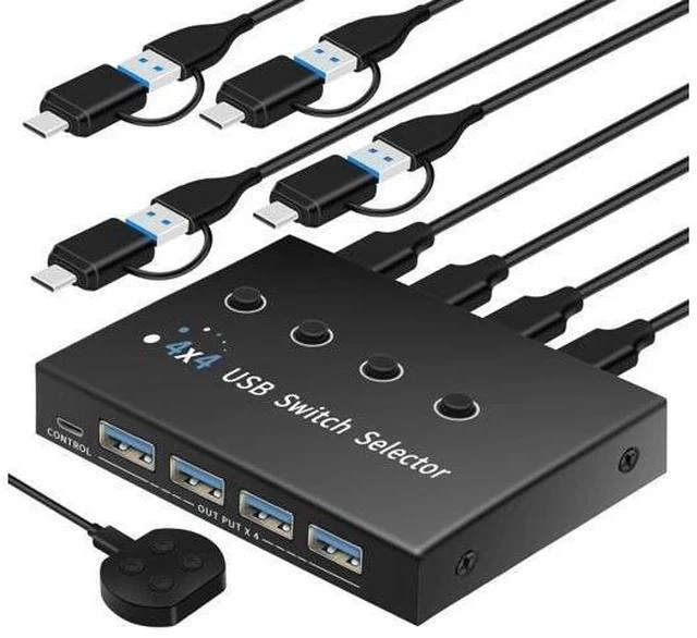 Alt view image 6 of 7 - usb switch 3 computers 4 computers,usb switcher 2 computers share keyboard mouse switch, USB 3.0 switch USB-A&C cable usb c switch selector,usb km switch,With USB-A&C cable and desktop controller