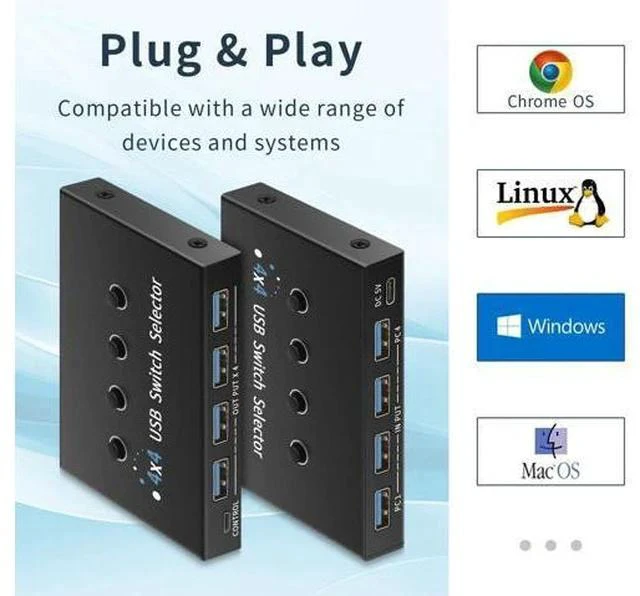 Alt view image 5 of 7 - usb switch 3 computers 4 computers,usb switcher 2 computers share keyboard mouse switch, USB 3.0 switch USB-A&C cable usb c switch selector,usb km switch,With USB-A&C cable and desktop controller