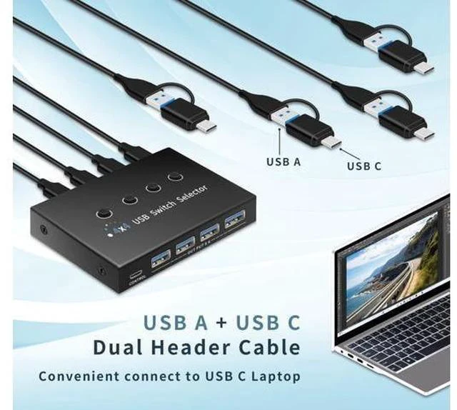 Alt view image 7 of 7 - usb switch 3 computers 4 computers,usb switcher 2 computers share keyboard mouse switch, USB 3.0 switch USB-A&C cable usb c switch selector,usb km switch,With USB-A&C cable and desktop controller