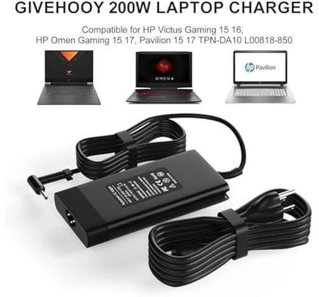 Alt view image 6 of 7 - 200W Laptop Charger Compatible for HP Victus Gaming 15 16, HP Omen Gaming 15 17, Pavilion 15 17 TPN-DA10 L00818-850 Power Supply Cord AC Adapter