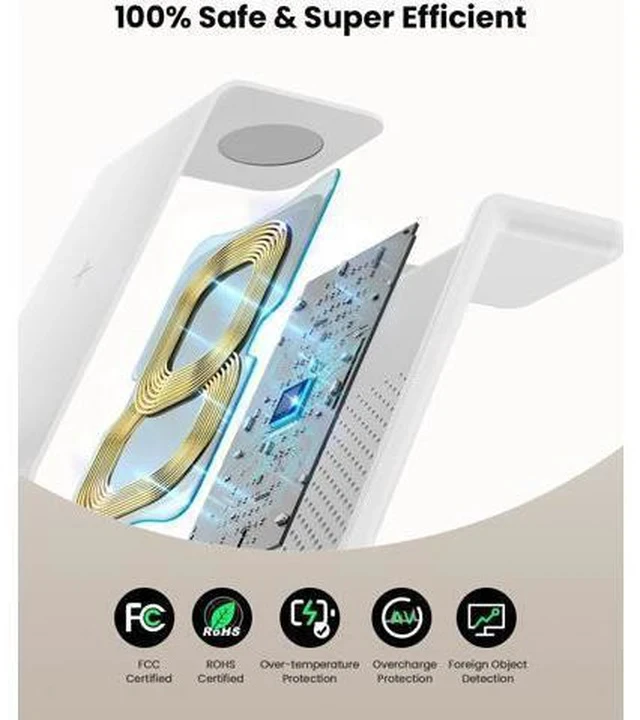 Alt view image 5 of 7 - GEEKERA 3 in 1 Wireless Charging Station for Apple, Fast Wireless Charger Stand Dock for iPhone 16 15 14 13 12 11 Pro Max Plus XR XS X, Apple Watch Ultra/9/SE/8/7/6/5/4/3/2, AirPods Pro/4/3/2