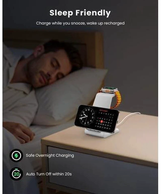 Alt view image 6 of 7 - GEEKERA 3 in 1 Wireless Charging Station for Apple, Fast Wireless Charger Stand Dock for iPhone 16 15 14 13 12 11 Pro Max Plus XR XS X, Apple Watch Ultra/9/SE/8/7/6/5/4/3/2, AirPods Pro/4/3/2