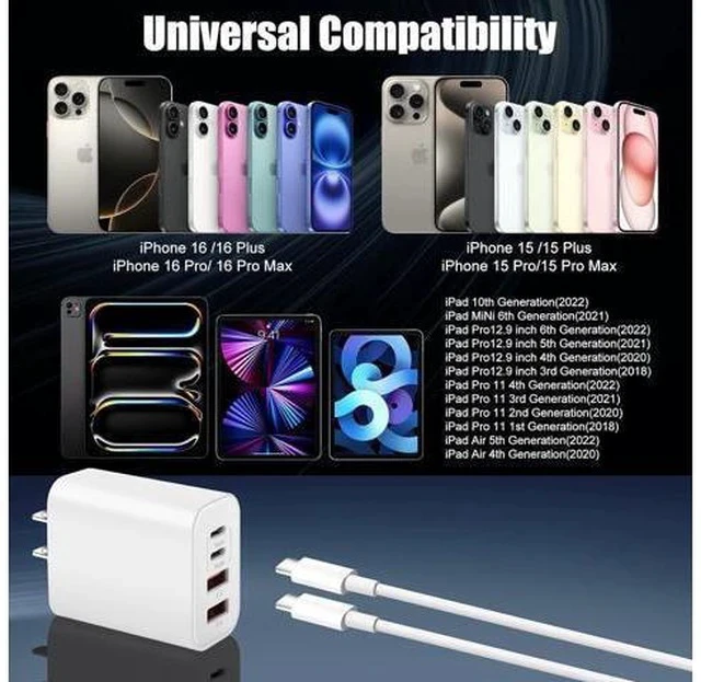 Alt view image 3 of 7 - USB C Charger for iPhone 15,4-Port Fast iPhone 15 Wall Charger Block,2Pack 40W Multiport Quick USB C Wall Charger Plug Adapter,10FT USB C to C Cable for iPhone 15/15 Pro/15 ProMax/15 Plus,iPad Pro/Air