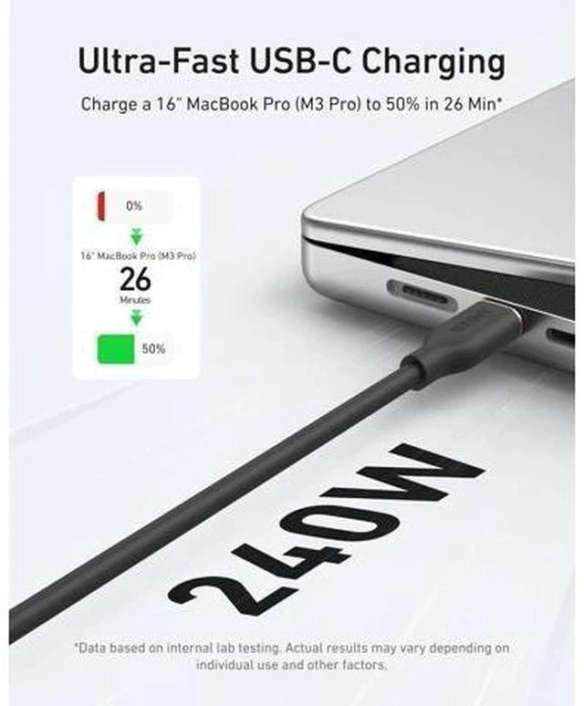 Alt view image 4 of 7 - USB C Cable Type C Flow Cord Fast Charging for iPhone 17 Series MacBook Pro 2020 and More (USB 2.0) (240W Black 6FT)