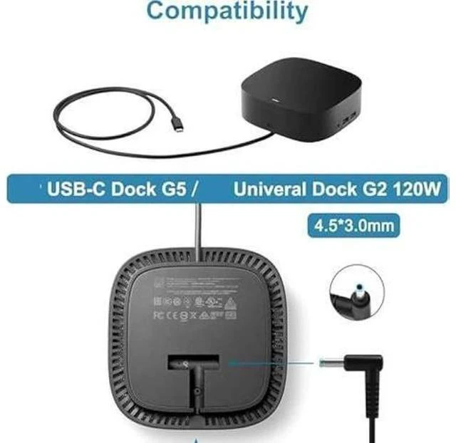 Alt view image 2 of 7 - 120W 6.15A Charger 710415-001 L41856-001 for HP USB-C Dock G5 5TW10UT 5TW10AA 5TW10AA#ABB 5TW10UT#ABA USB-C/A Universal Dock G2 5TW13AA HP Omen 15-5000 15-5100 15-5200 Laptop Charger