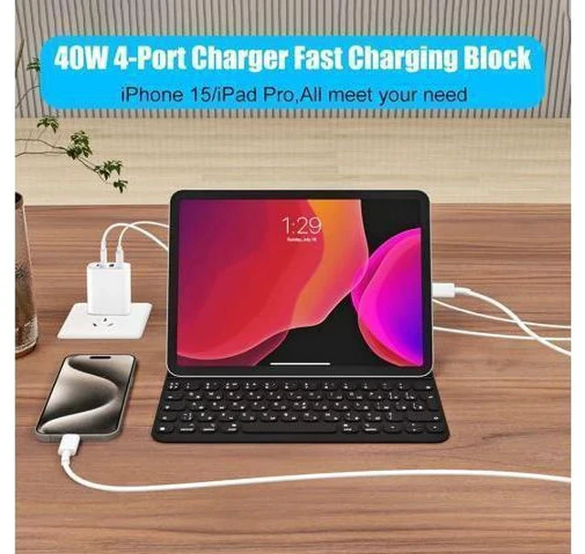 Alt view image 6 of 7 - USB C Charger for iPhone 15,4-Port Fast iPhone 15 Wall Charger Block,2Pack 40W Multiport Quick USB C Wall Charger Plug Adapter,10FT USB C to C Cable for iPhone 15/15 Pro/15 ProMax/15 Plus,iPad Pro/Air
