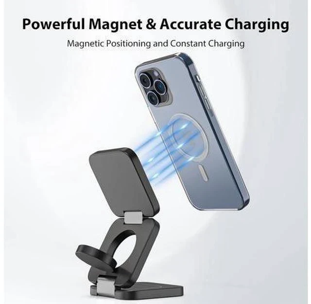 Alt view image 7 of 7 - Fast Wireless Charger Magnetic Foldable 3 in 1 Charging Station for iPhone 16/15/14/13/12/Pro/Plus/Pro Max 5W Portable Charger for Watch10/9/8/7/6/5/4/3/SE for Airpods3/2/Pro-Black