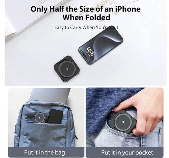 Alt view image 6 of 7 - Fast Wireless Charger Magnetic Foldable 3 in 1 Charging Station for iPhone 16/15/14/13/12/Pro/Plus/Pro Max 5W Portable Charger for Watch10/9/8/7/6/5/4/3/SE for Airpods3/2/Pro-Black