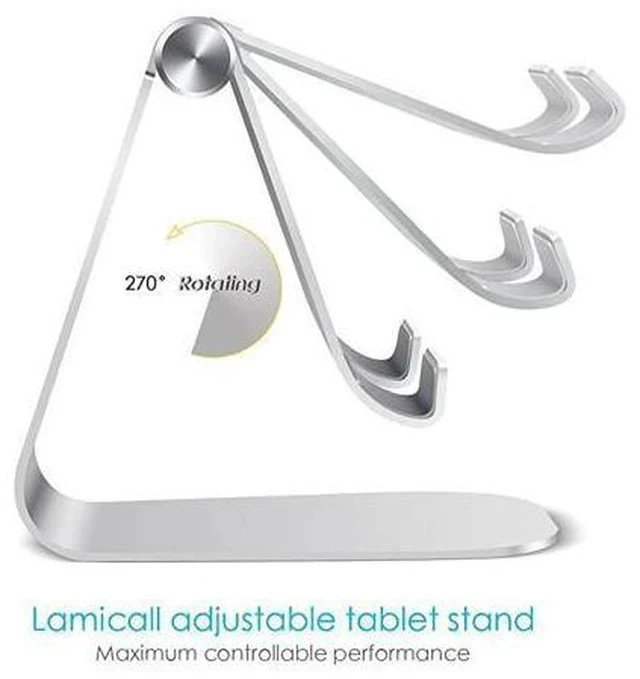Alt view image 3 of 7 - Tablet Stand Adjustable Tablet Stand Desktop Stand Holder Dock Compatible with Tablet Such as iPad 2018 Pro 97 105 Air Mini 4 3 2 Kindle Nexus Tab EReader 413 Silver