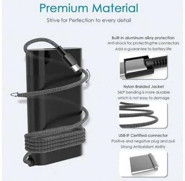 Alt view image 3 of 7 - 65W USB-C Laptop Charger Compatible with HP AI PC OmniBook 7 5 X Flip 16 14 17.3 inch,Compatible with HP EliteBook X Flip/Ultra G1i 14 inch Next Gen AI PC Laptop Type C AC Power Adapter