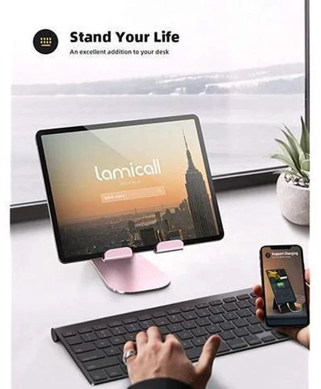 Alt view image 3 of 7 - Tablet Stand Adjustable Tablet Stand Desktop Stand Holder Dock Compatible with Tablet Such as iPad 2018 Pro 97 105 Air Mini 4 3 2 Kindle Nexus Tab EReader 413 Rose Gold