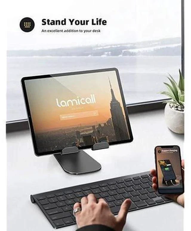 Alt view image 3 of 7 - Tablet Stand Adjustable, Tablet Stand : Desktop Stand Holder Dock Compatible with Tablet Such as iPad 2018 Pro 9.7, 10.5, Air Mini 2 3 4, Kindle, Nexus, Accessories, E-Reader (4-13'')-Black