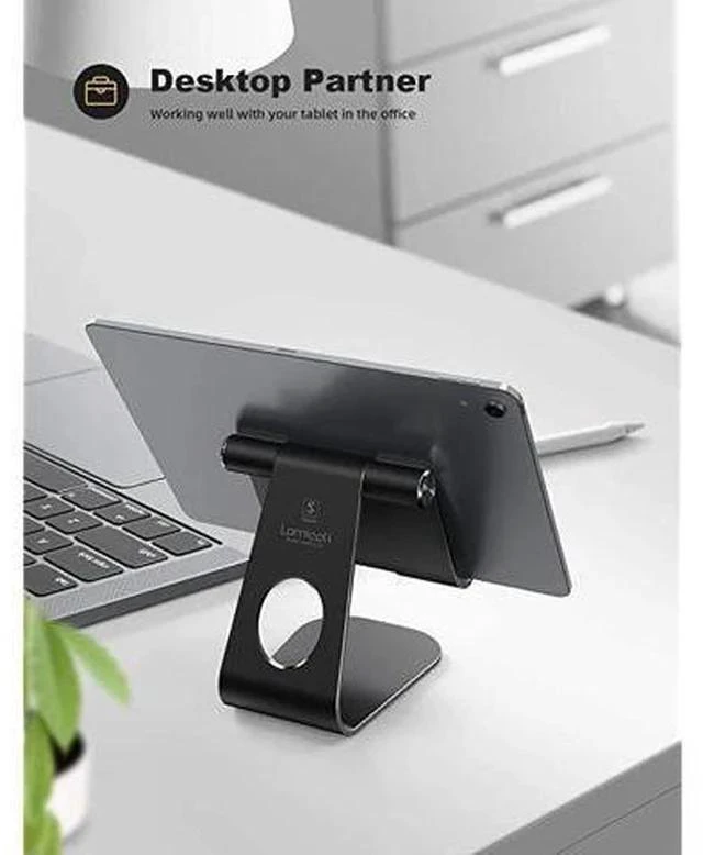 Alt view image 2 of 7 - Tablet Stand Adjustable, Tablet Stand : Desktop Stand Holder Dock Compatible with Tablet Such as iPad 2018 Pro 9.7, 10.5, Air Mini 2 3 4, Kindle, Nexus, Accessories, E-Reader (4-13'')-Black