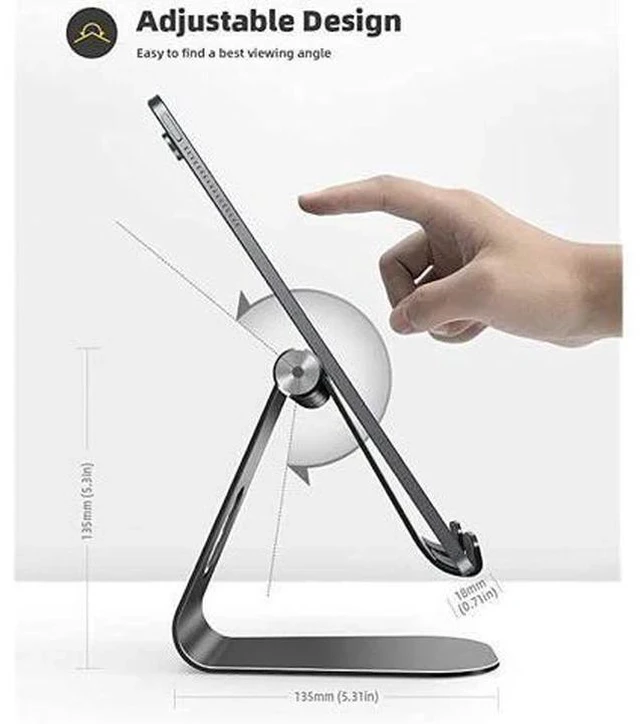 Alt view image 5 of 7 - Tablet Stand Adjustable, Tablet Stand : Desktop Stand Holder Dock Compatible with Tablet Such as iPad 2018 Pro 9.7, 10.5, Air Mini 2 3 4, Kindle, Nexus, Accessories, E-Reader (4-13'')-Black