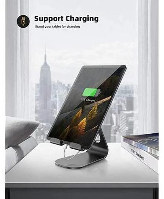 Alt view image 4 of 7 - Tablet Stand Adjustable, Tablet Stand : Desktop Stand Holder Dock Compatible with Tablet Such as iPad 2018 Pro 9.7, 10.5, Air Mini 2 3 4, Kindle, Nexus, Accessories, E-Reader (4-13'')-Black
