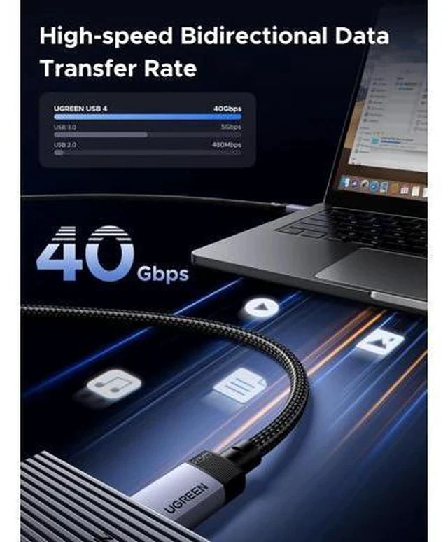 Alt view image 2 of 7 - 240W USB C Cable 40Gbps USB C to USB C Cable USB4.0 GEN3 8K 60Hz PD 3.1 Video Cable Compatible with USB C Monitors Hubs Docks MacBook Air iPhone 17/16 Pro Max Galaxy S25/S24 Ultra 3.3FT