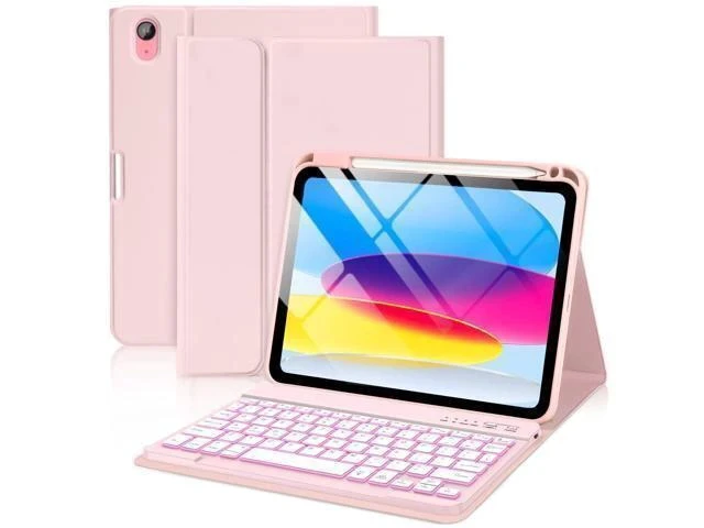 Alt view image 6 of 7 - aMZCaSE for iPad 10th Generation Case with Keyboard 10.9 Inch(2022),7 Colors Backlight Keyboard Case,Detachable Wireless Keyboard Cove with Pencil Holder for New iPad 10th Gen,Light Pink