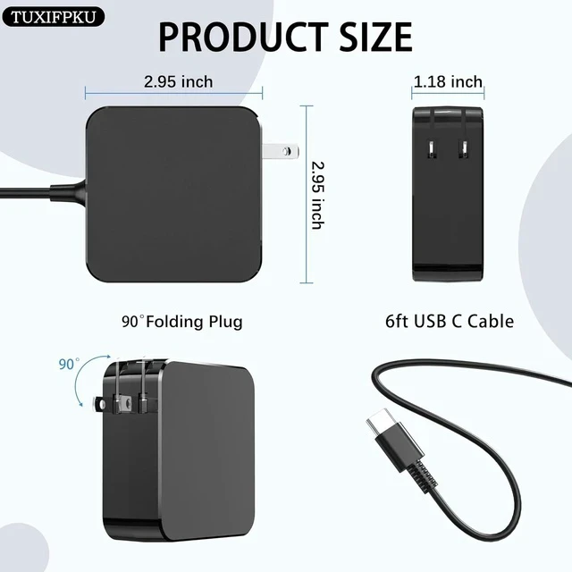 Alt view image 4 of 7 - 65W USB C Power Adapter Type C Power PD Wall Fast Charger Compatible with Mac Book Pro ZenBook Latitude Matebook HP Spectre Chromebook Smart Phones