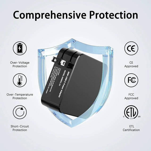 Alt view image 5 of 7 - 65W USB C Power Adapter Type C Power PD Wall Fast Charger Compatible with Mac Book Pro ZenBook Latitude Matebook HP Spectre Chromebook Smart Phones