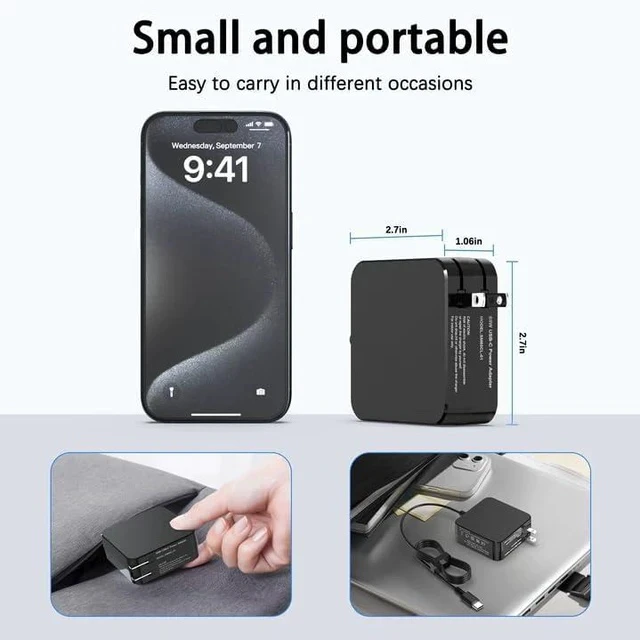 Alt view image 6 of 7 - 65W USB C Power Adapter Type C Power PD Wall Fast Charger Compatible with Mac Book Pro ZenBook Latitude Matebook HP Spectre Chromebook Smart Phones
