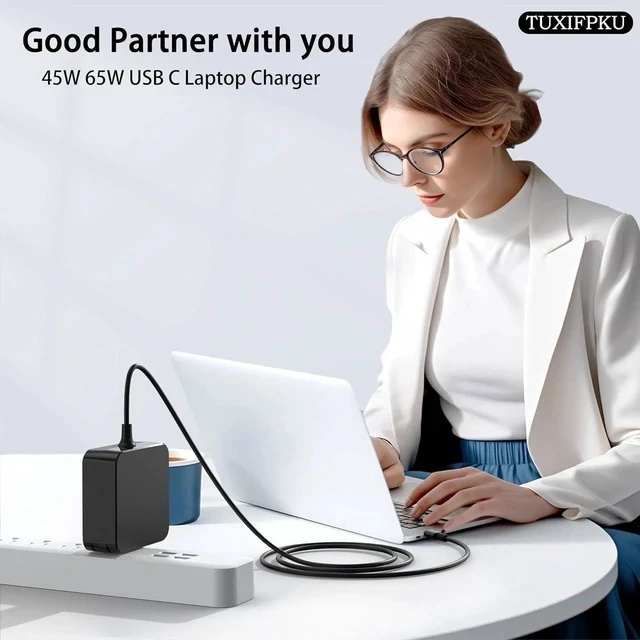 Alt view image 7 of 7 - 65W USB C Power Adapter Type C Power PD Wall Fast Charger Compatible with Mac Book Pro ZenBook Latitude Matebook HP Spectre Chromebook Smart Phones