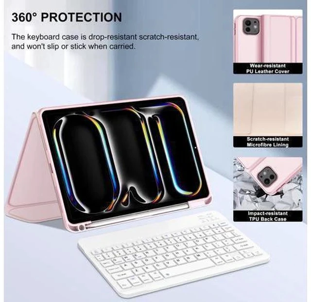 Alt view image 5 of 7 - JADEMALL for iPad Pro 11 inch Case with Keyboard (M4) 2024 - Wireless Detachable Keyboard Case with Pencil Holder - Auto Sleep/Wake, Long Battery Life, Folio Keyboard Cover for iPad Pro 11 inch, Pink