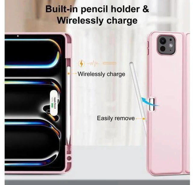 Alt view image 4 of 7 - JADEMALL for iPad Pro 11 inch Case with Keyboard (M4) 2024 - Wireless Detachable Keyboard Case with Pencil Holder - Auto Sleep/Wake, Long Battery Life, Folio Keyboard Cover for iPad Pro 11 inch, Pink