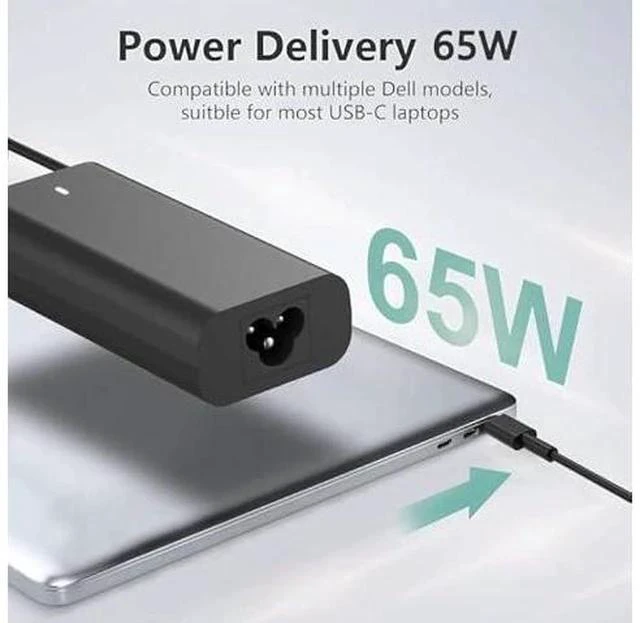 Alt view image 2 of 7 - Replacement for 65W Dell Laptop USB Type C AC Power Adapter Include Power Cord for Dell Latitude 3340 3440 3540 5340 5440 5540 7340 7440 7640 9440 2in1
