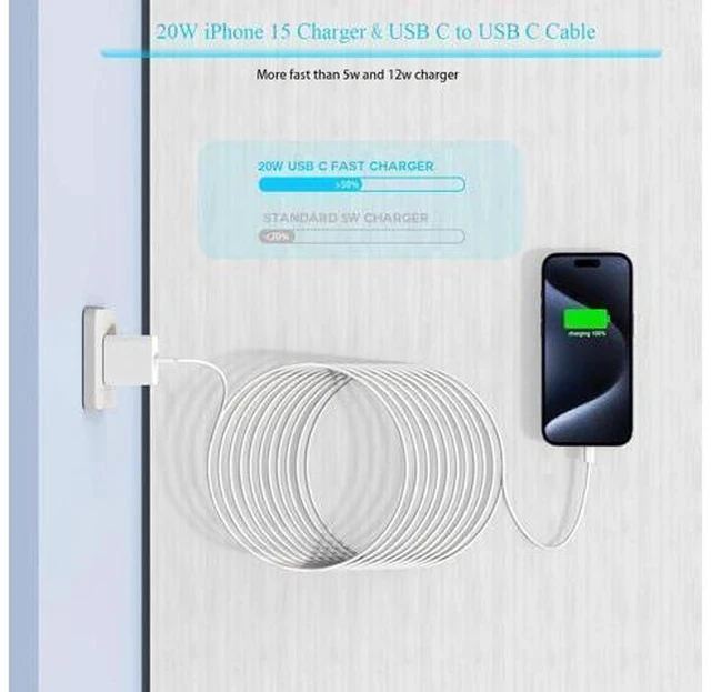 Alt view image 3 of 7 - Long Charger for iPhone 16e Charge Fast Charging, 20W USB C PD Wall Adapter 2-Pack 6FT Type C to C i Phone 15 Charging Woven Cable Cord for iPhone 16/16e/16 Pro/15/15 Plus/15 Pro Max,iPad Pro/Air/Mini