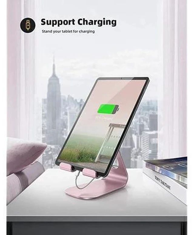 Alt view image 4 of 7 - Tablet Stand Adjustable Tablet Stand Desktop Stand Holder Dock Compatible with Tablet Such as iPad 2018 Pro 97 105 Air Mini 4 3 2 Kindle Nexus Tab EReader 413 Rose Gold